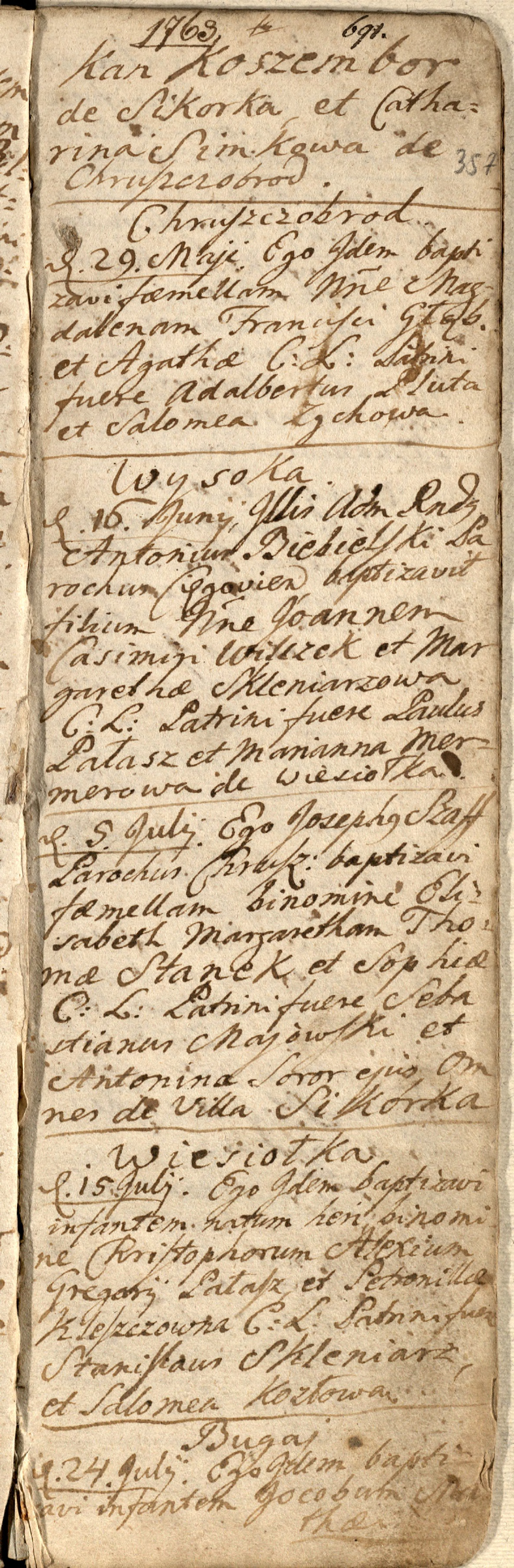 Metryka Chrztu - Jakub Pierzchała - 24.07.1763, str 1